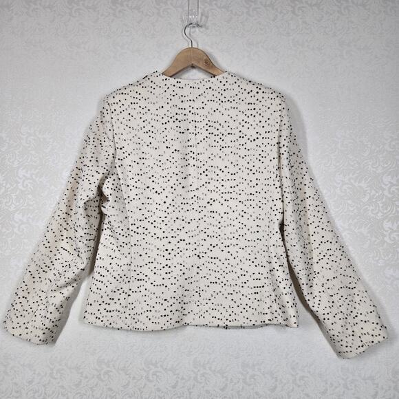 VTG Dana Buchman Wool Blend Jacket sz 14 Ivory Black Zip Up Front Made in Italy - Picture 7 of 15